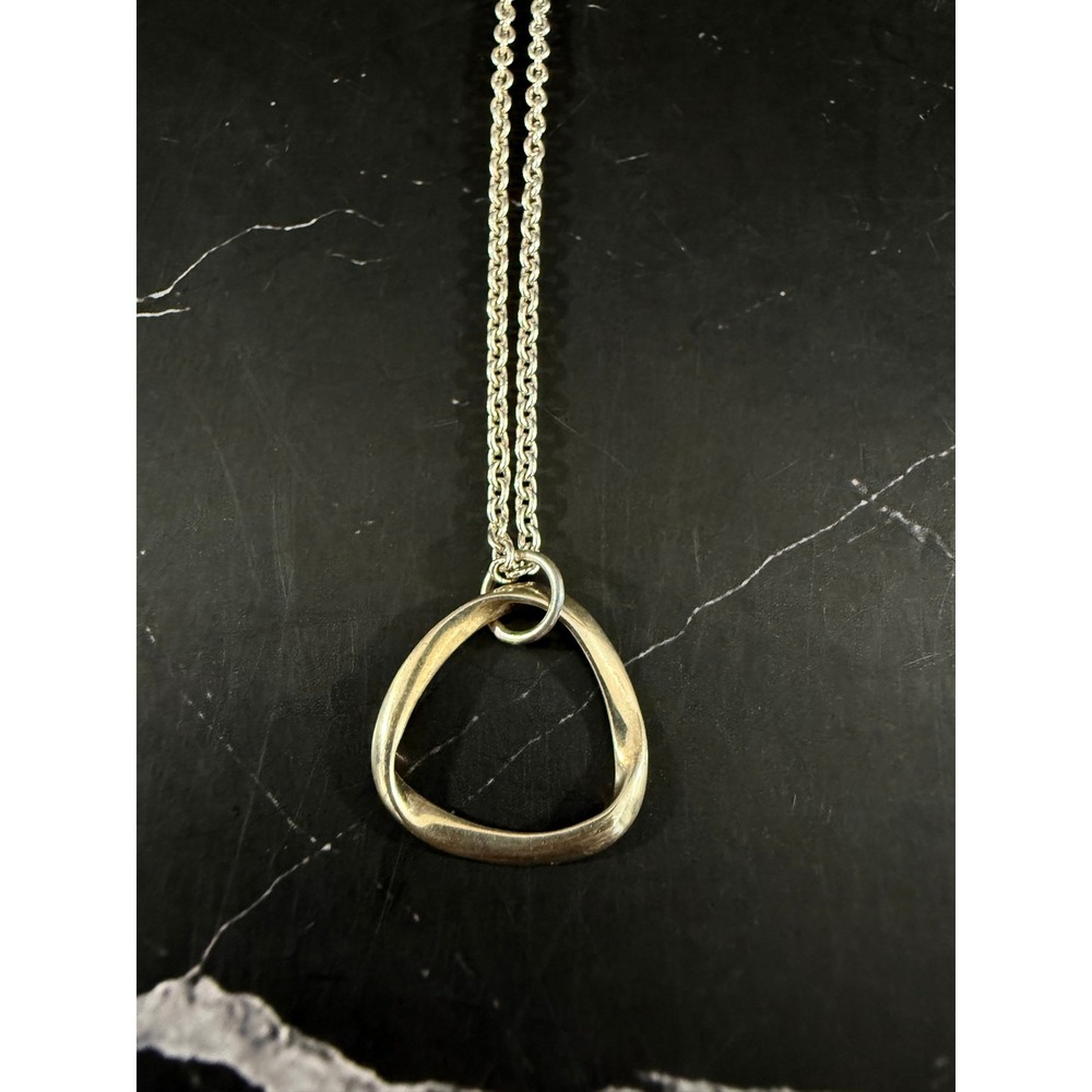 Pandora Sterling Silver 23in Necklace with Organic Circle Shaped Charm